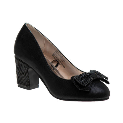 Black | Girls' Sparkle Studded Bow Dress Shoes