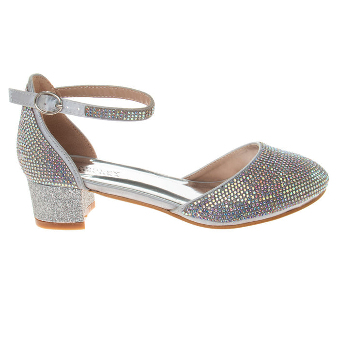 Silver | Girls’ Studded Block Heeled 2-Piece Dress Shoe