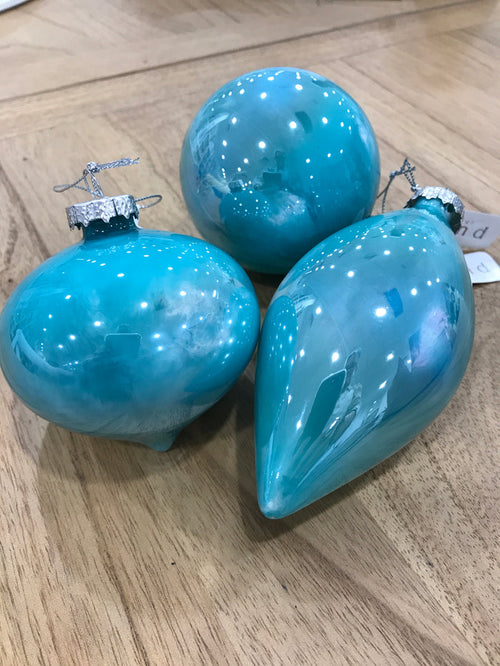 Glass Bauble Teal 3 Ass