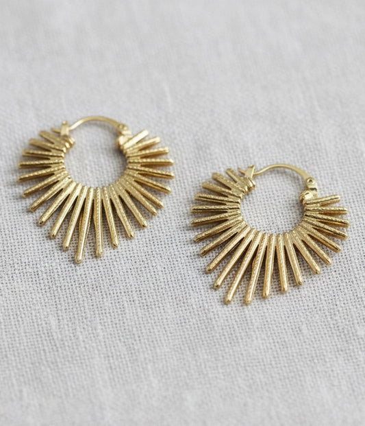 Gold Sunburst Hoop Earrings