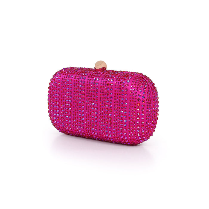 Hot Pink | Crystal Minaudiere, drenched in rows Side