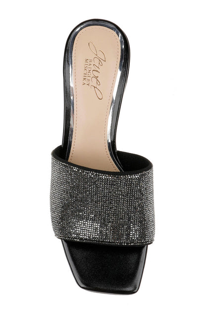 Black | Harlyn Block Heeled Mules with Crystal Vamp