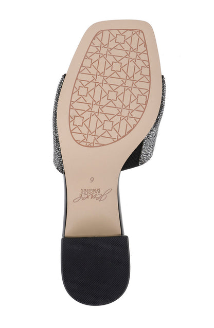 Black | Harlyn Block Heeled Mules with Crystal Vamp