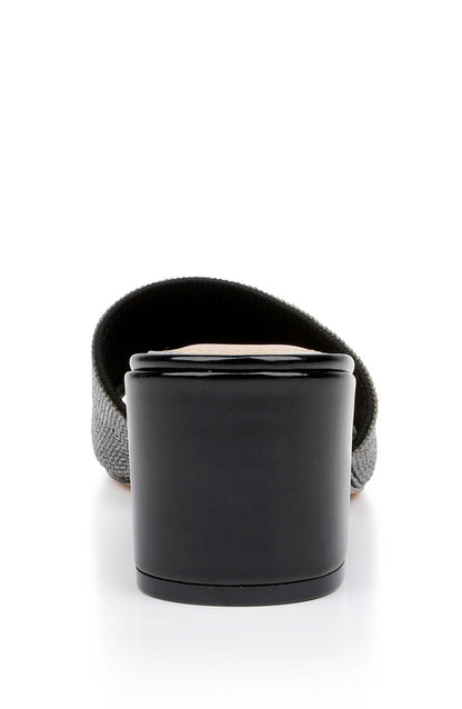 Black | Harlyn Block Heeled Mules with Crystal Vamp