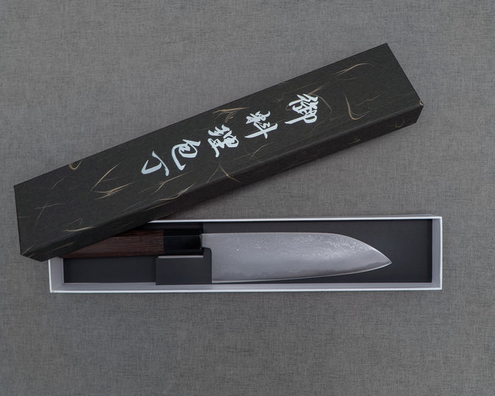 Hatsukokoro Aogami #2 Migaki Damascus 165mm Santoku