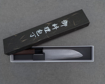 Hatsukokoro Aogami #2 Migaki Damascus 165mm Santoku