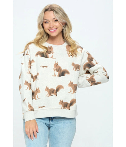 Heather Grey Squirrel Print Sweatshirt