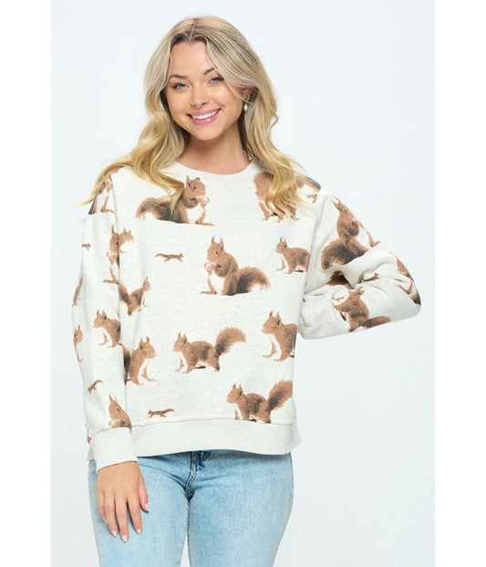 Heather Grey Squirrel Print Sweatshirt