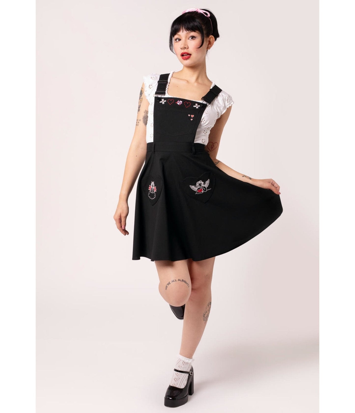 Hell Bunny Black Cupid Pinafore Skirt