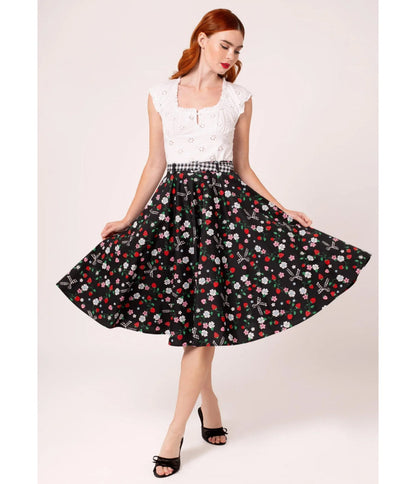 Hell Bunny Black Floral Isobel Swing Skirt