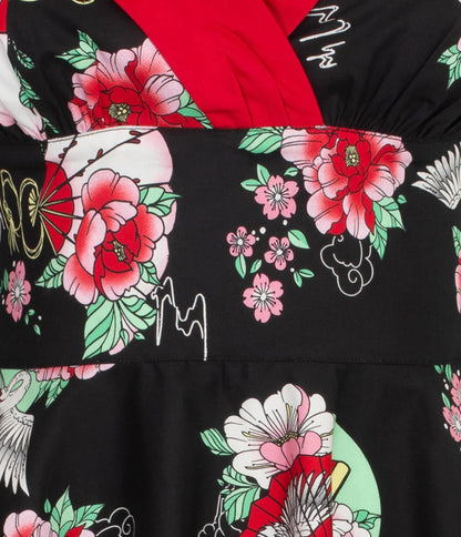 Hell Bunny Black & Red Floral Sweetheart Swing Dress