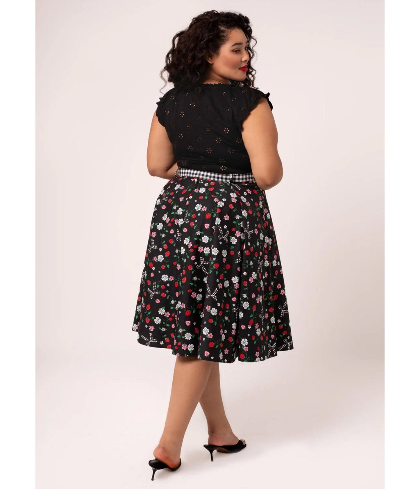 Hell Bunny Plus Size Black Floral Isobel Swing Skirt