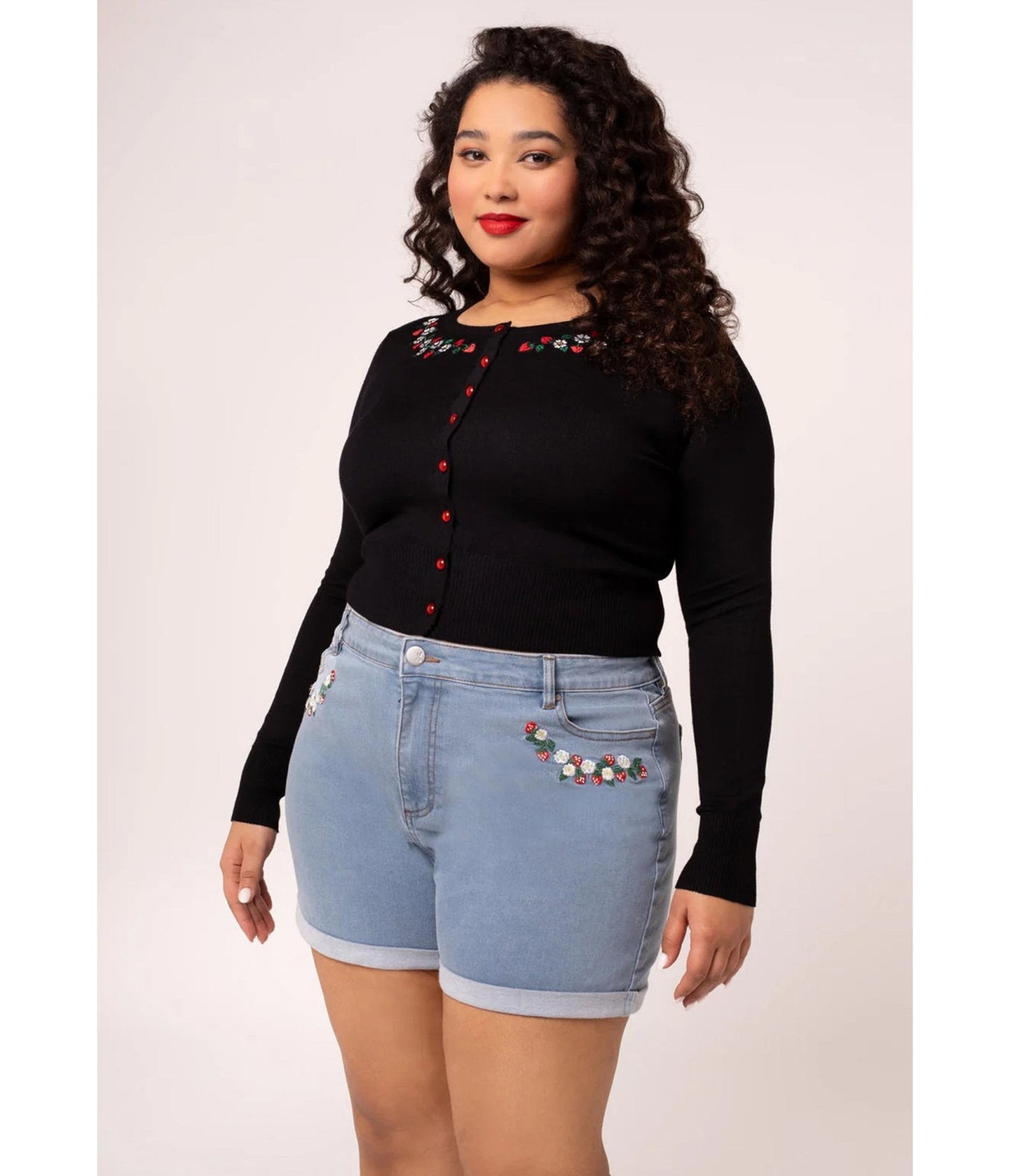 Hell Bunny Strawberry & Light Denim Shorts