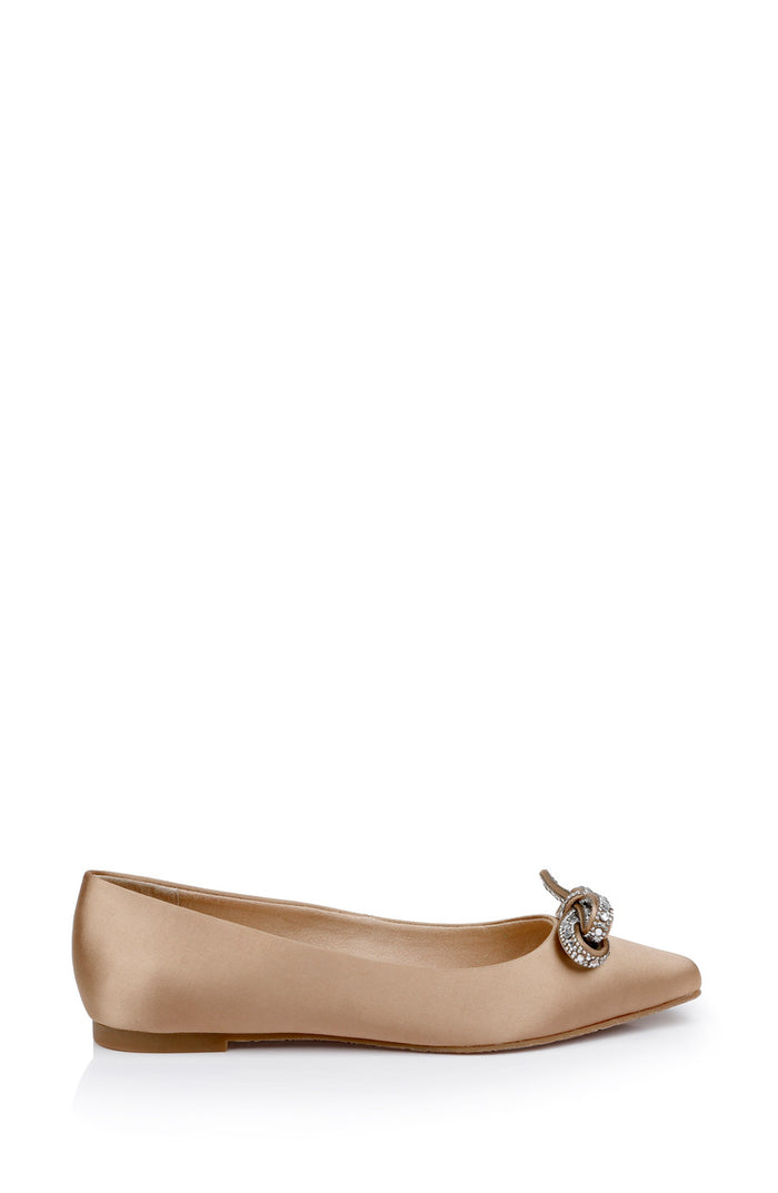 Dark Nude | Hesther Ballerina Flats with Rhinestone Bow