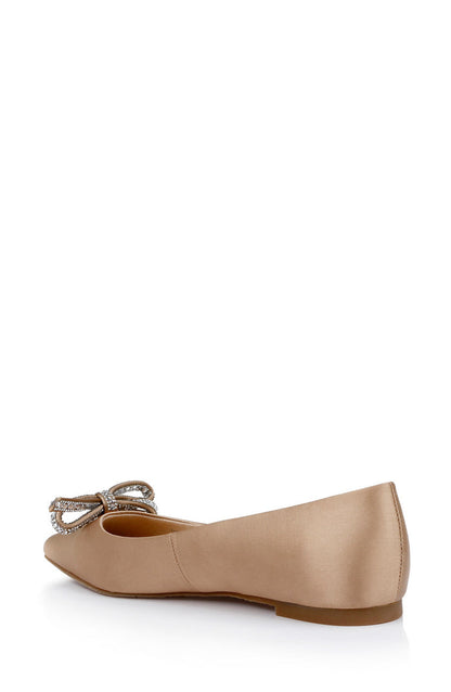 Dark Nude | Hesther Ballerina Flats with Rhinestone Bow