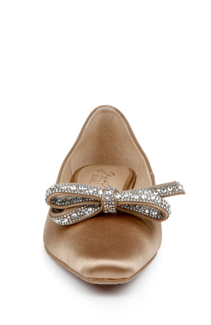 Dark Nude | Hesther Ballerina Flats with Rhinestone Bow