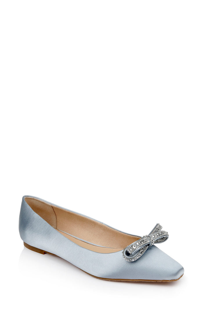 Powder Blue | Hesther Ballerina Flats with Rhinestone Bow