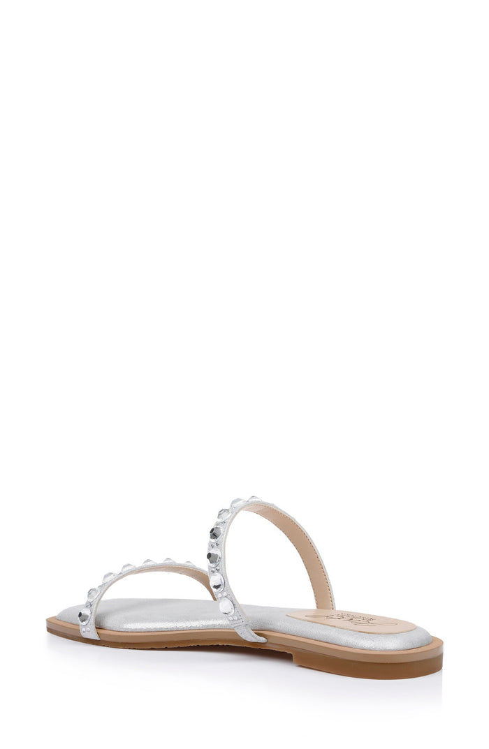 Silver | Honesty Flat Sandals with Gemstone-Studded Straps