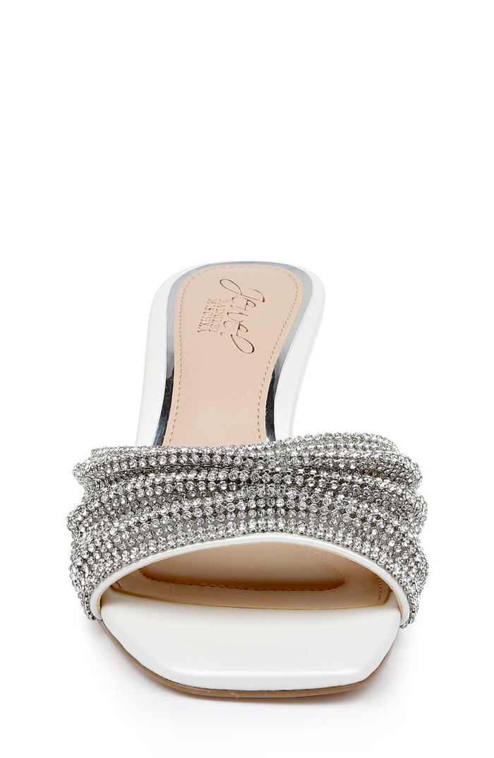 White | Humor Crystal Mules with Kitten Heel