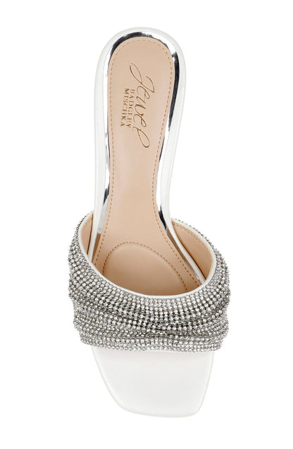 White | Humor Crystal Mules with Kitten Heel