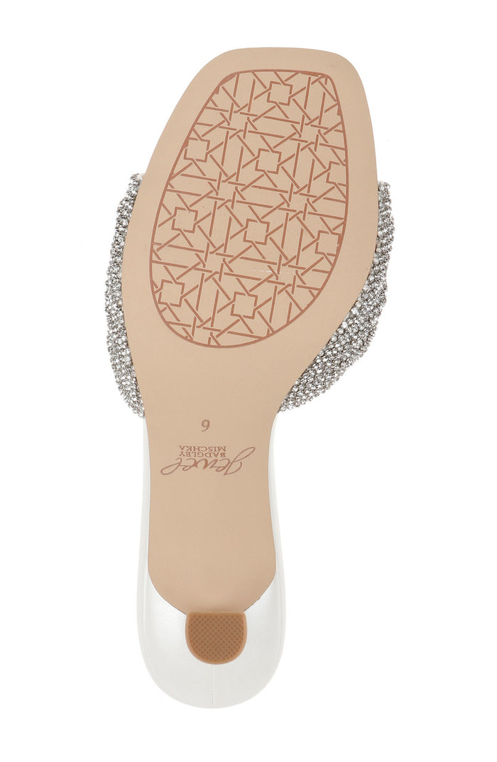 White | Humor Crystal Mules with Kitten Heel