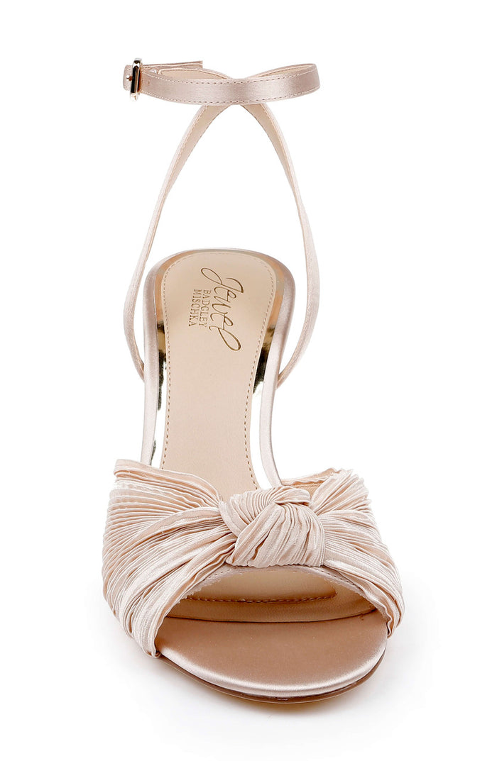 Latte Fabric | Ibis Pleated Ankle Strap Sandal Front