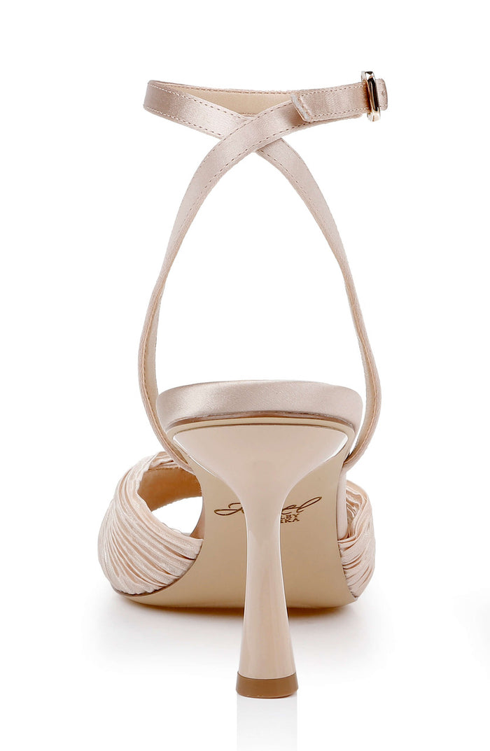 Latte Fabric | Ibis Pleated Ankle Strap Sandal Back