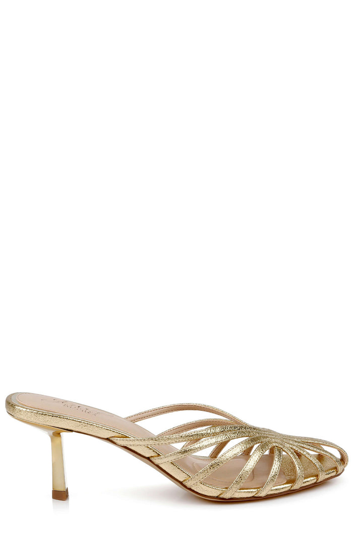 Gold Textile | Ilaria Caged Stiletto Mule Side