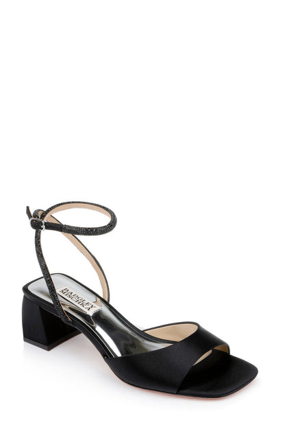 Black | Infinity Satin Block Heels with Ankle Strap