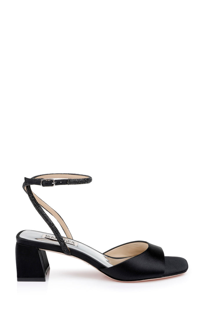 Black | Infinity Satin Block Heels with Ankle Strap