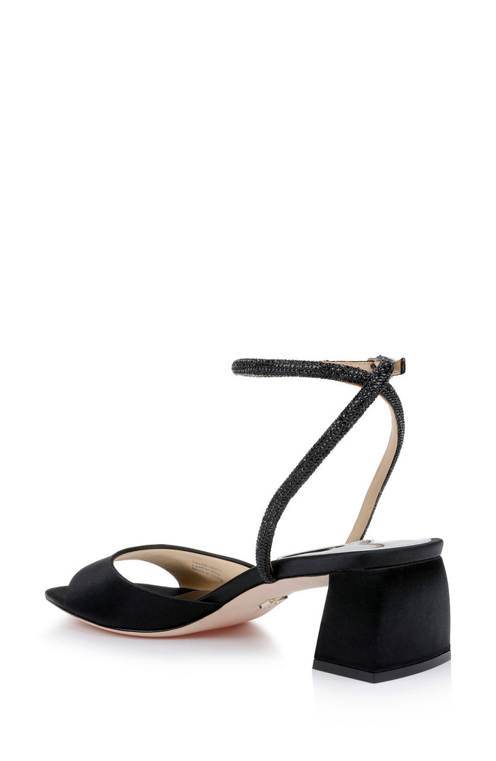 Black | Infinity Satin Block Heels with Ankle Strap