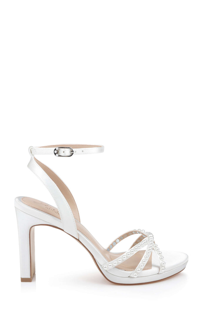 Ivory Satin | Iona Ankle Strap Block Heel Sandal Side