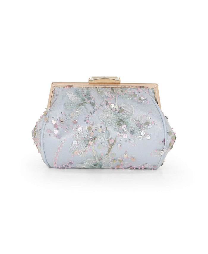 Blue | Iris Floral Pouch Clutch Front