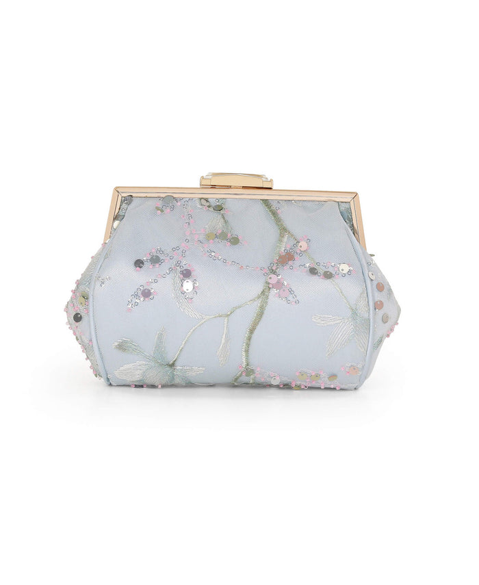 Blue | Iris Floral Pouch Clutch Back