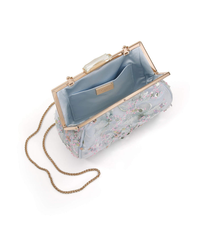 Blue | Iris Floral Pouch Clutch Open