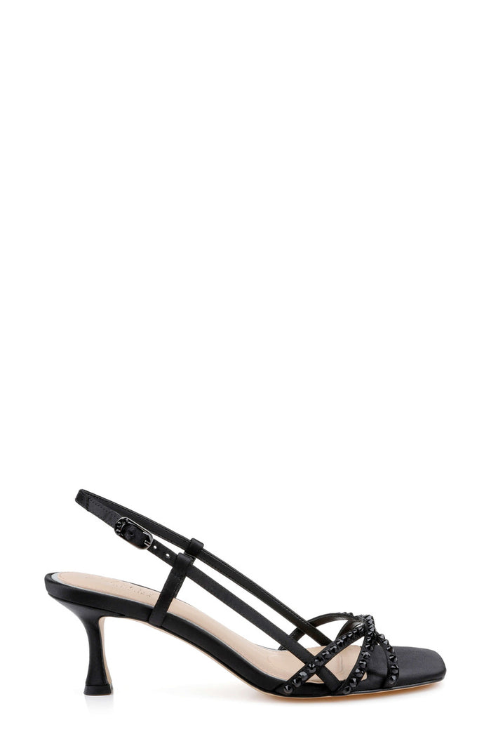 Black Satin | Isabela Strappy Slingback Sandal Side