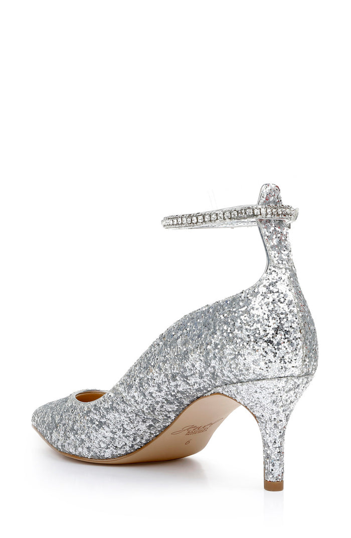 Silver Glitter | Jamila Ankle Strap Kitten Heel