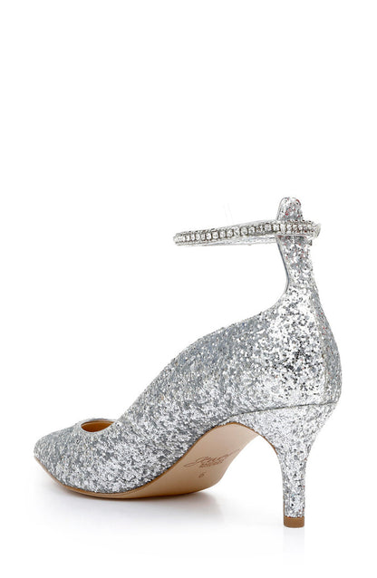 Silver Glitter | Jamila Ankle Strap Kitten Heel