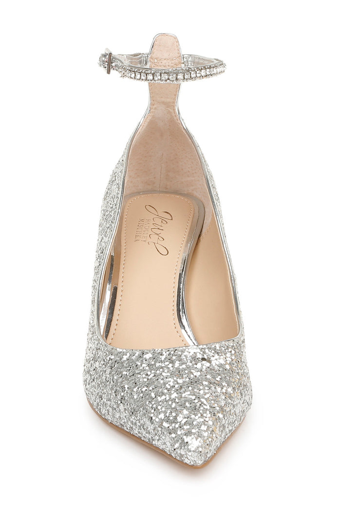 Silver Glitter | Jamila Ankle Strap Kitten Heel