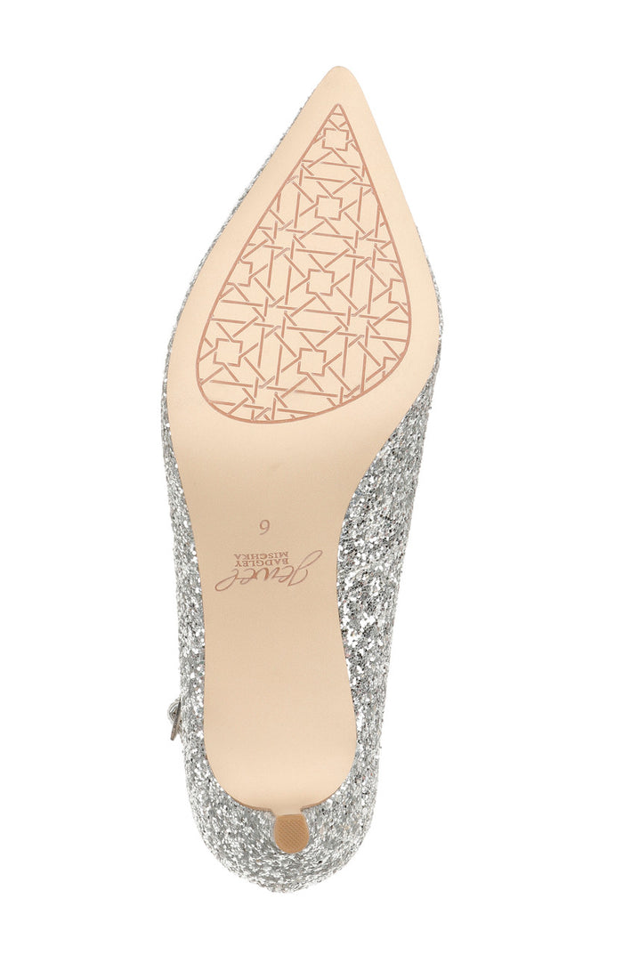 Silver Glitter | Jamila Ankle Strap Kitten Heel