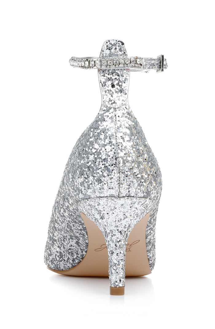 Silver Glitter | Jamila Ankle Strap Kitten Heel