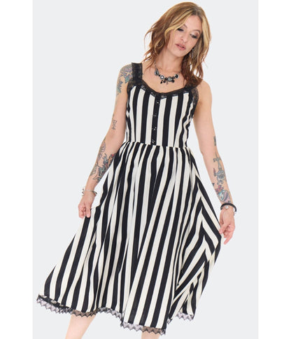 Jawbreaker Black & White Striped Midi Dress