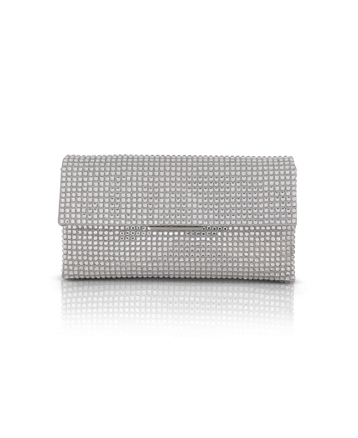 Silver | Jayden Crystal Mini Envelope Clutch Front