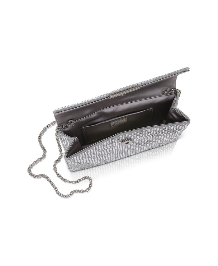 Silver | Jayden Crystal Mini Envelope Clutch Open