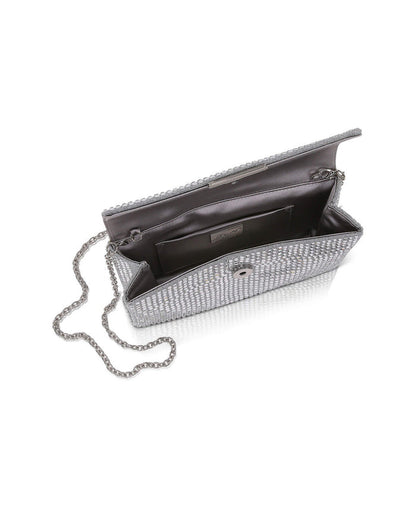Silver | Jayden Crystal Mini Envelope Clutch Open