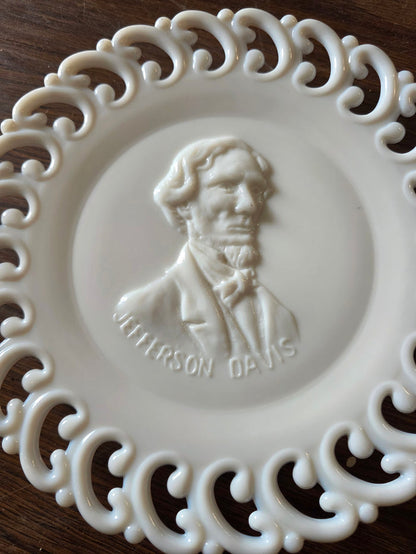 Jefferson Davis collection milk Glass plate