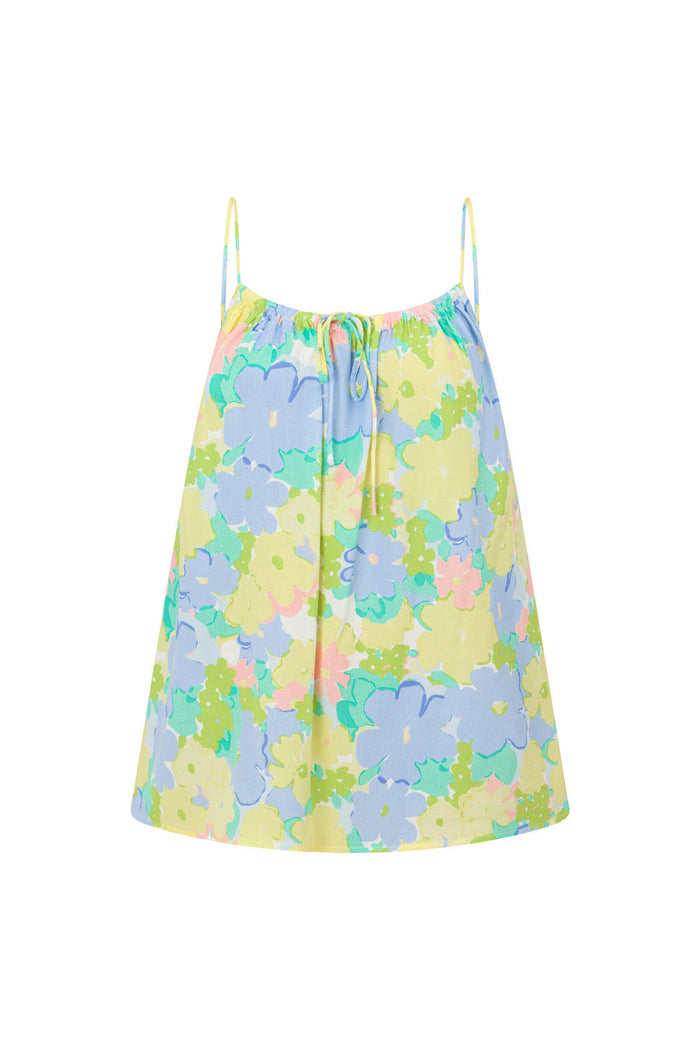 Yellow Blue Floral Adjustable Strappy Tie Jetta Top