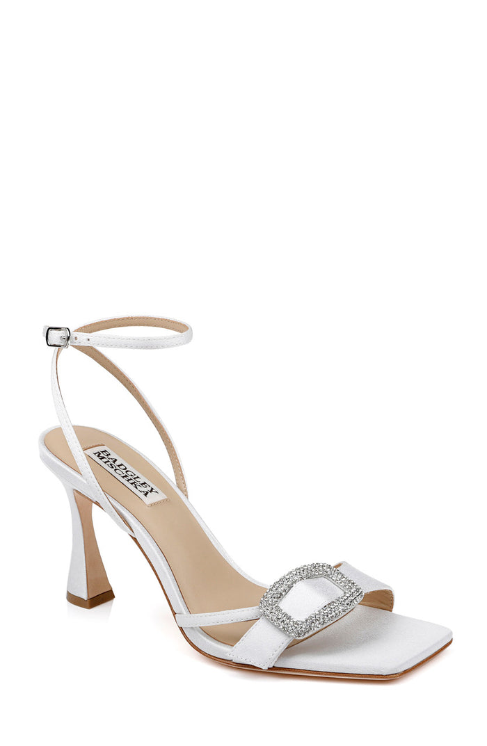 White Crepe | Judith Heeled Square Toe Sandals Front Side