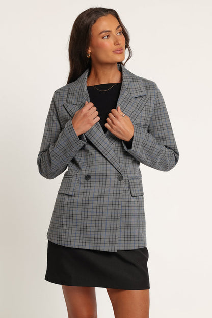 OUTERWEAR Juliette Blazer - Grey/Blue Plaid