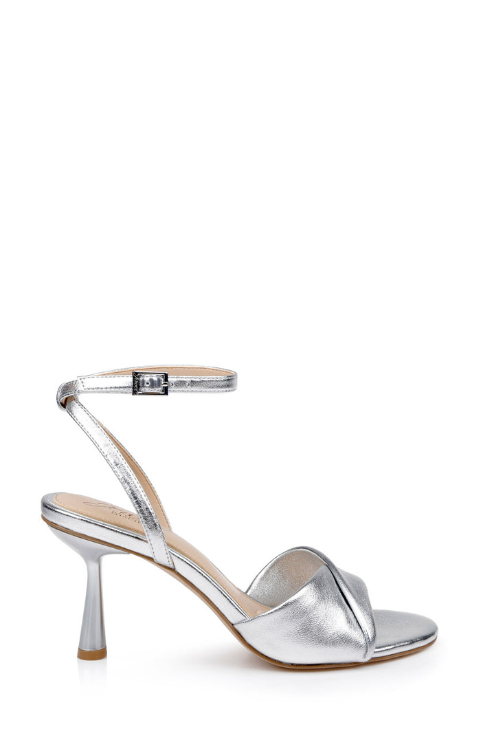 Silver | Kaia Sandal with Crisscross Vamp Side
